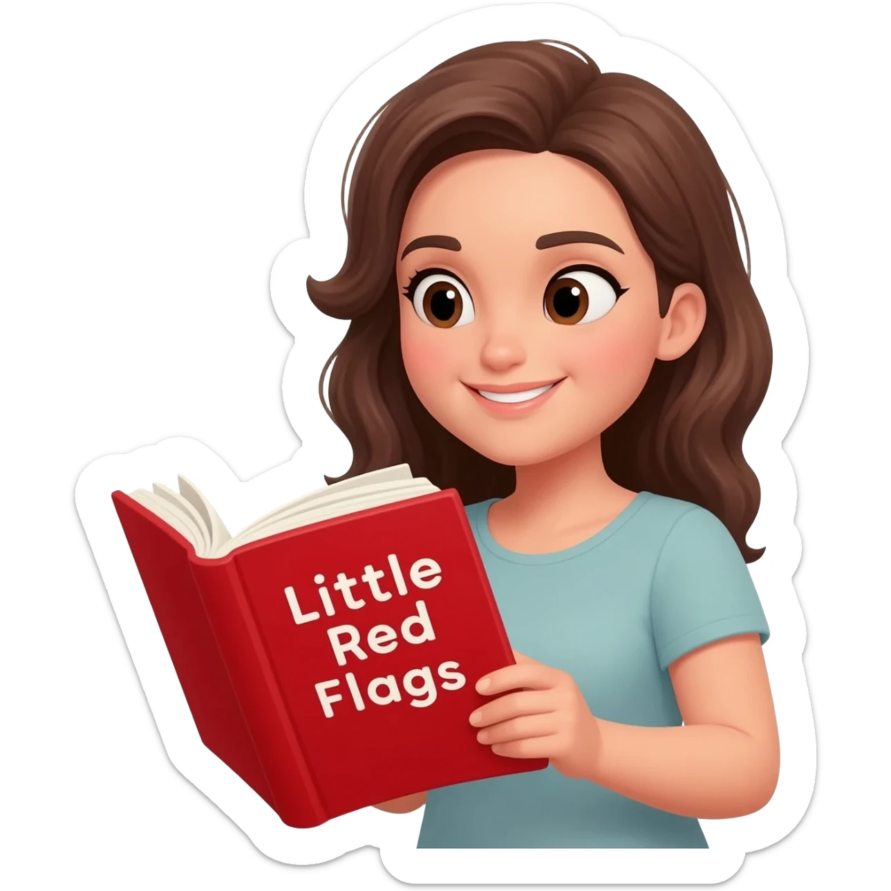 women reading a book called little red flags with a red cover sticker