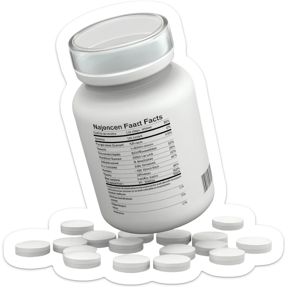 BCAA tablets: one bottle among many spilled tablets sticker