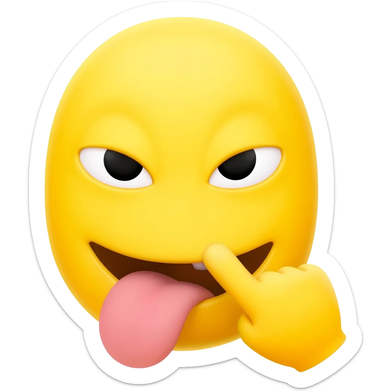 Make an emoji that is telling a secret but sticking out it’s tongue And make it a classic yellow emoji and the hand right next to the moutb and it is a circle just like the iPhone emojis make a yellow hand sticker
