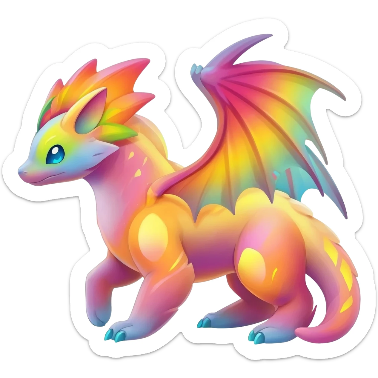 Colorful Fruity Iridescent Warm-colored Tropical Exotic Vernid-Sergal-Trico-Silvally-Nargacuga-fusion-hybrid-animal-creature, full body sticker