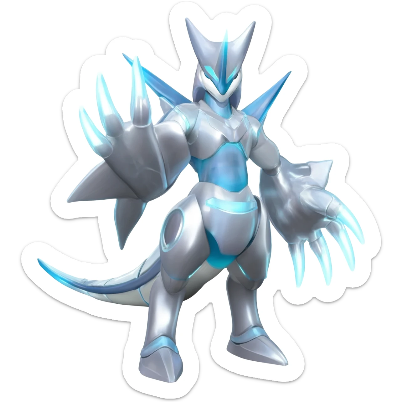 Futuristic shiny silvery neon glowing alloy Helioptile-Miraidon-l-Pokémon, full body sticker