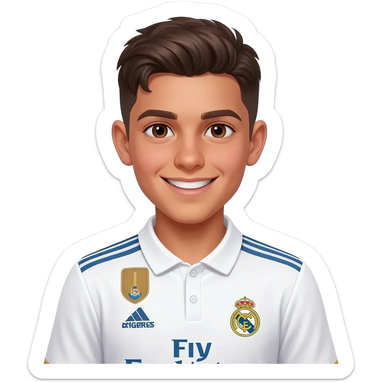 garçon métisse algérien 13 ans brun cheveux mi courts avec maillot réal Madrid sticker