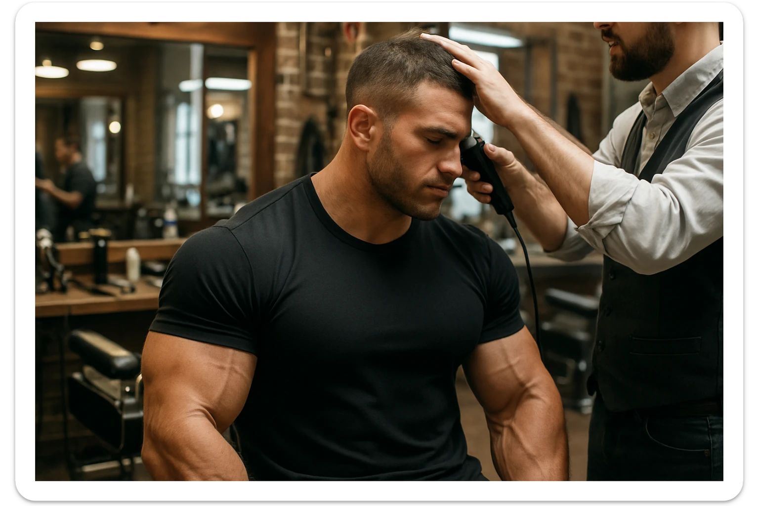 o'smirin bola qora futbolkada sartaroshxonada soch olayapti yuzi ko'rinmasin sticker