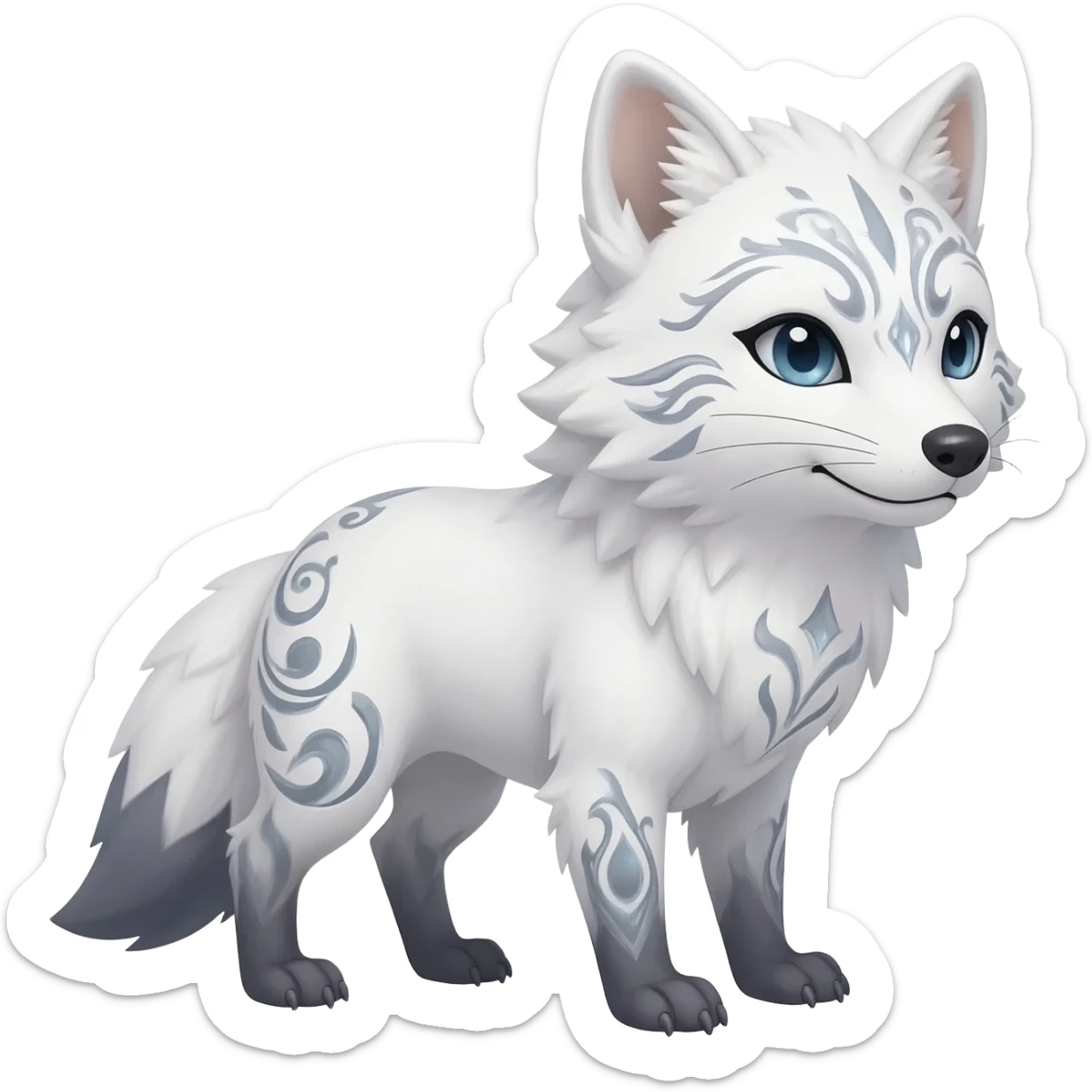 White albino fantasy-tanuki-jackal-Coyote-marsupial-fursona-hybrid animal creature full body with intricate markings  sticker