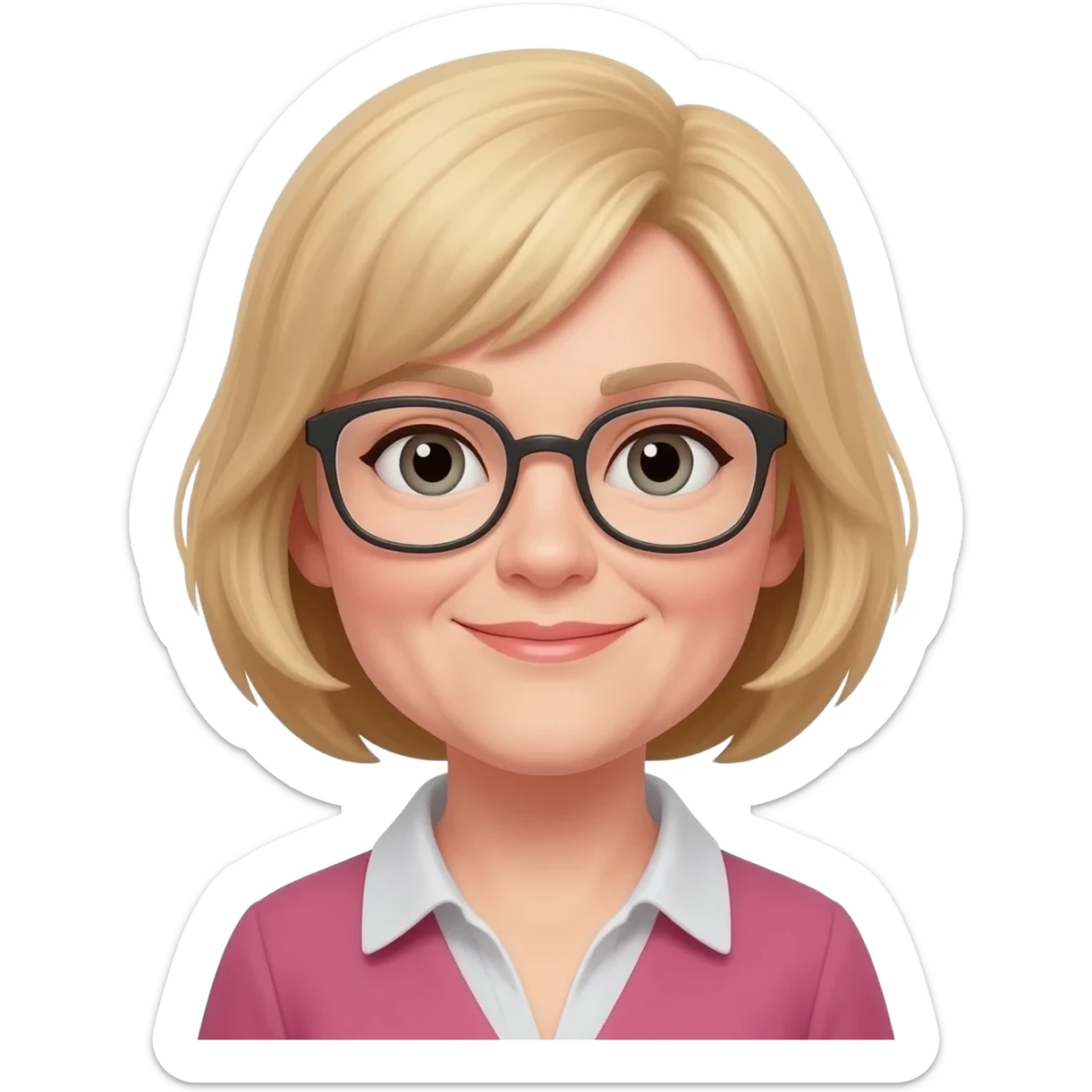 girl, 40 years old, blond sort hair, glasses sticker
