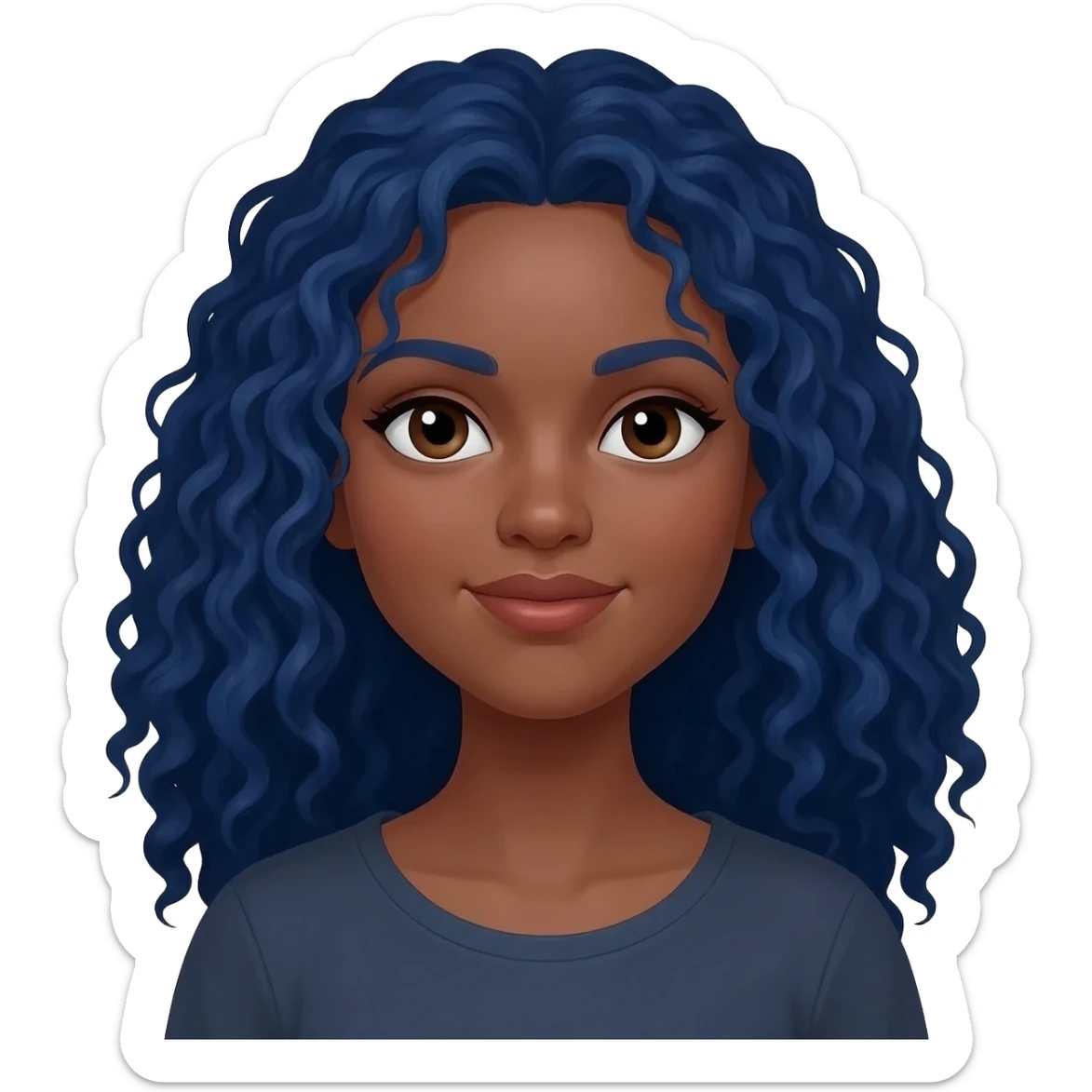 Yellow skin woman with long curly blue hair sticker