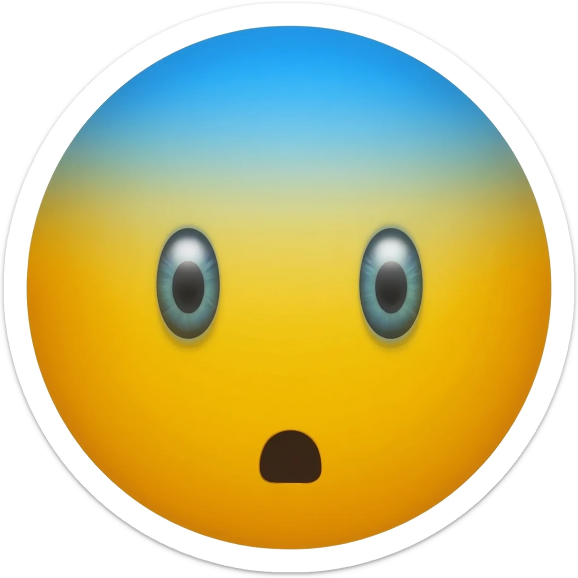 Yellow circle with blurred blue top looking horrified of one pupil being small and one kinda big sticker