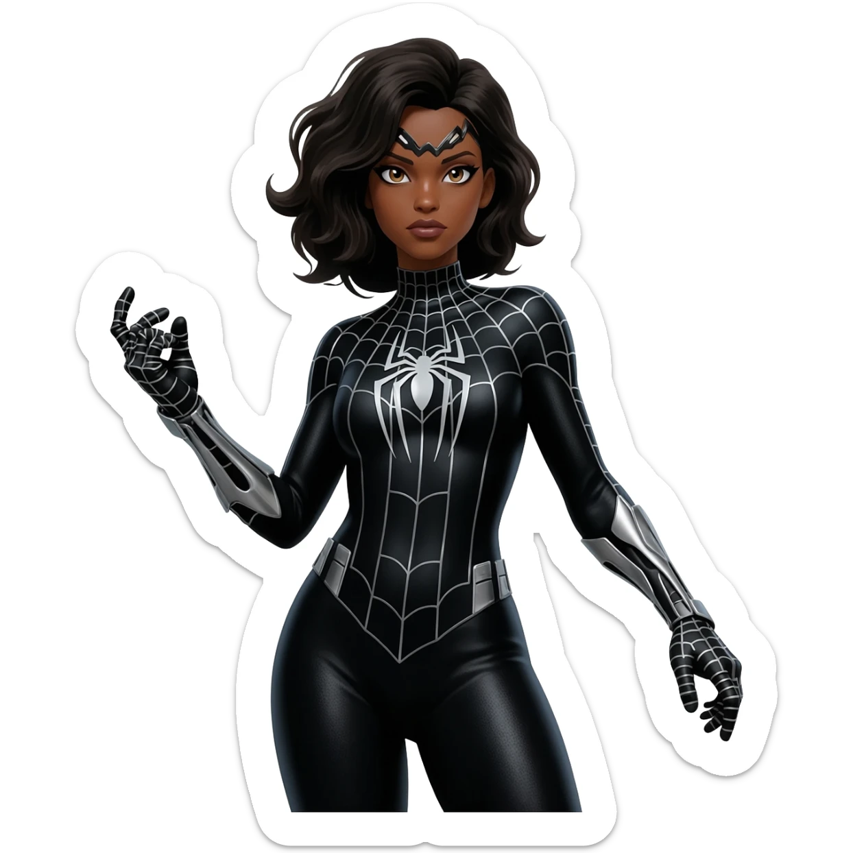 spider woman  with brown skin and black hair sticker
