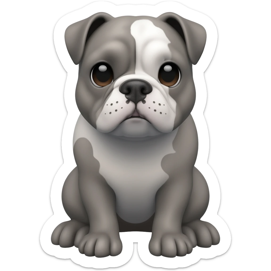 Gray English bulldog sitting in his paws with white color on his face sticker