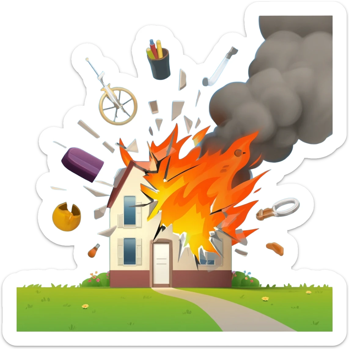 house explode with stuff sticker