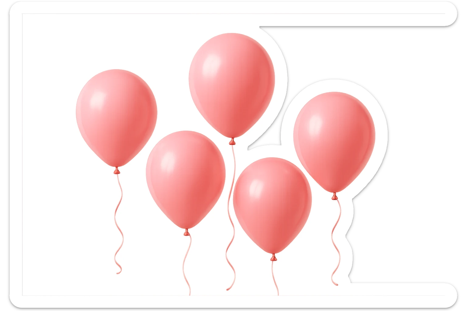 5 palloncini rosa fluttuano in aria isolati su sfondo bianco, iperrealistico 4k sticker