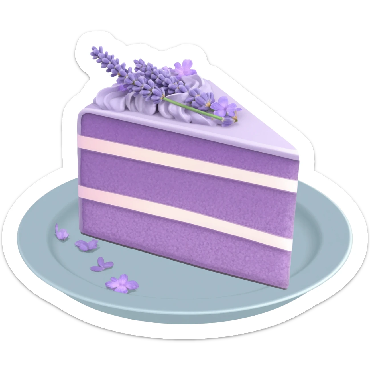 a cut out piece of an Aesthetic gorgeous beautiful pretty inspo Lavender cake with lavender flowers on a pastel plate  sticker