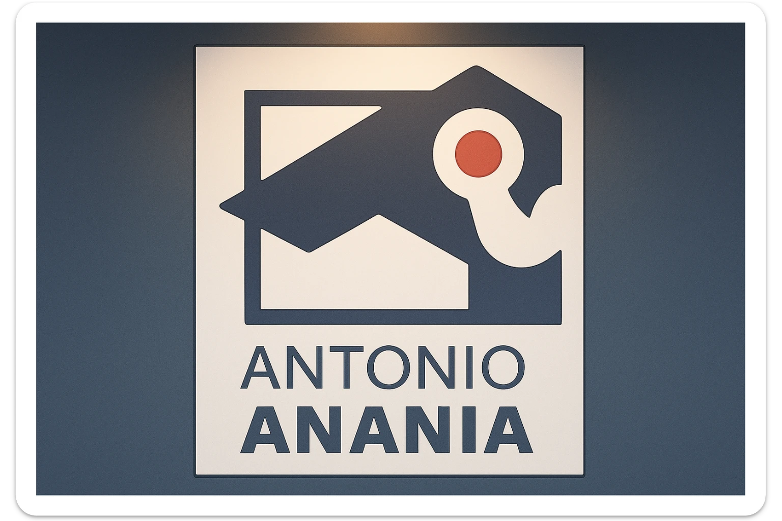 su questo stile fai un manga/webtoon a colori in cui mostri quella parete dietro dello studio con il suo logo e la scritta "ANTONIO ANANIA" SOTTO IL LOGO, LUCE CHE ILLUMINA IL LOGO sticker