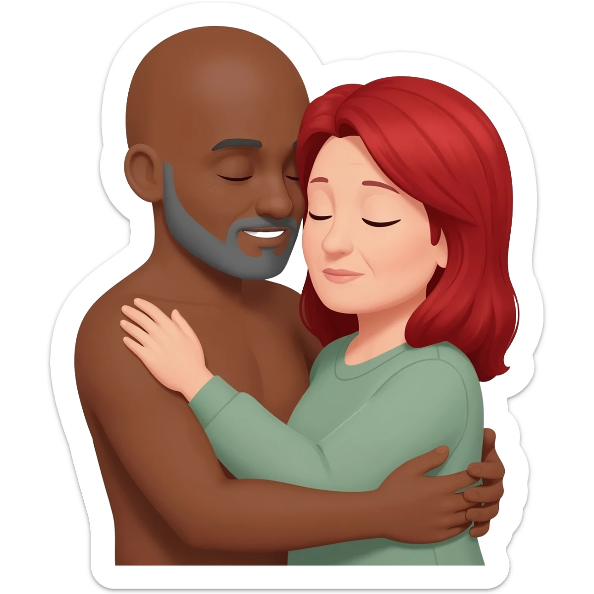 Baldheadeded black guy with gray goatee hugging white redheaded mature woman sticker
