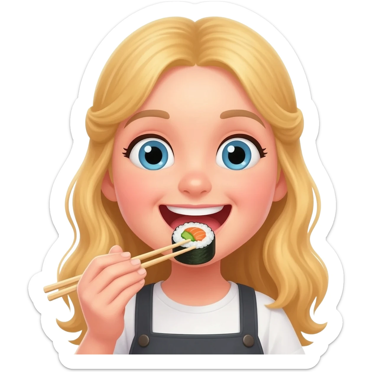Blonde girl eating sushi sticker