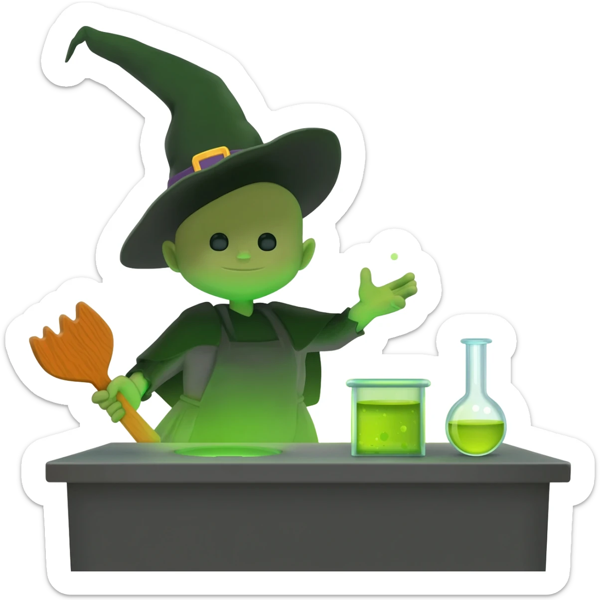 green witch cooking potion sticker