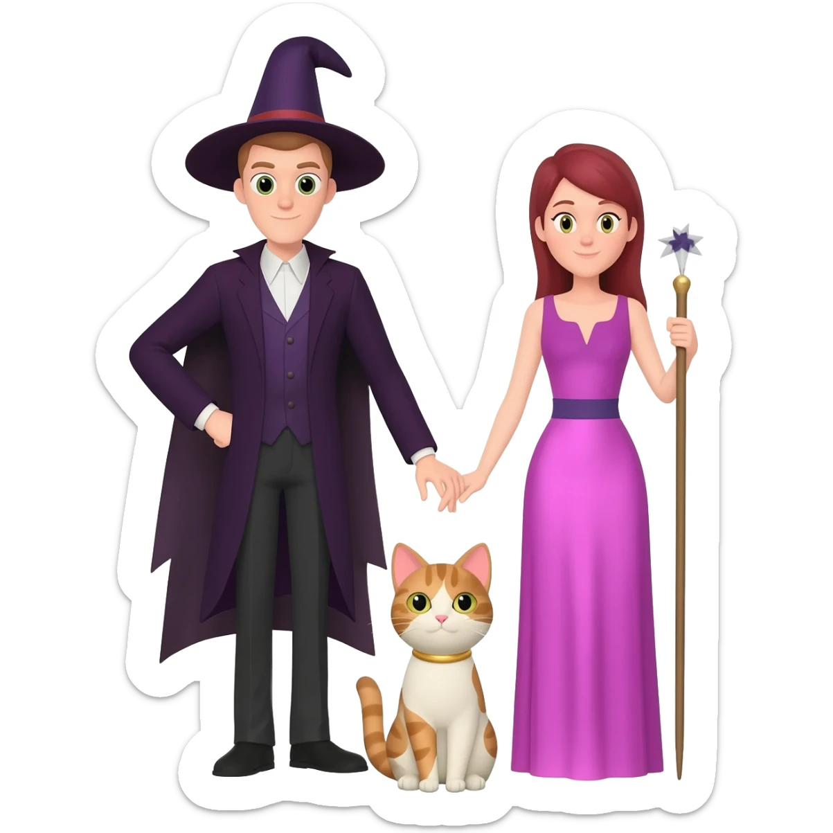 magician couple and their pet cat sticker