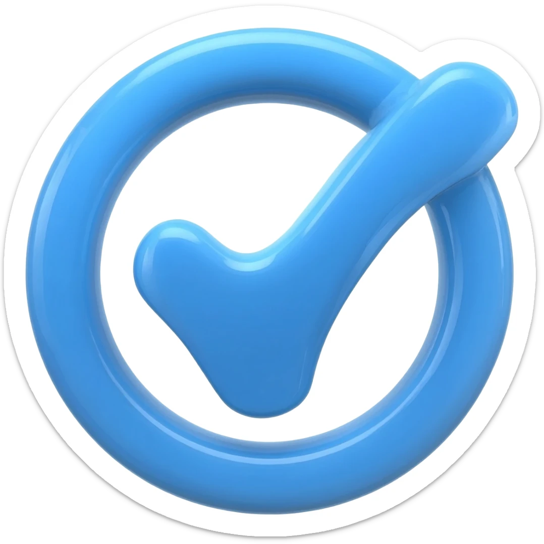 blue check mark with ridges around it sticker