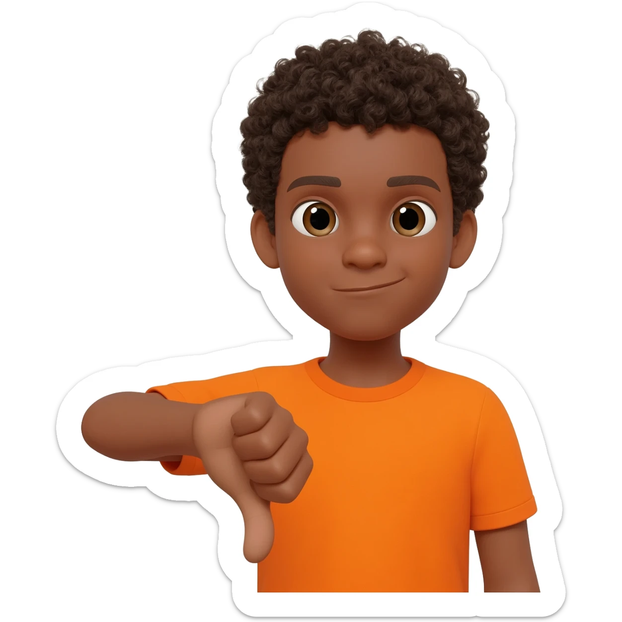 black boy curly hair orange shirt thumbs down not happy sticker