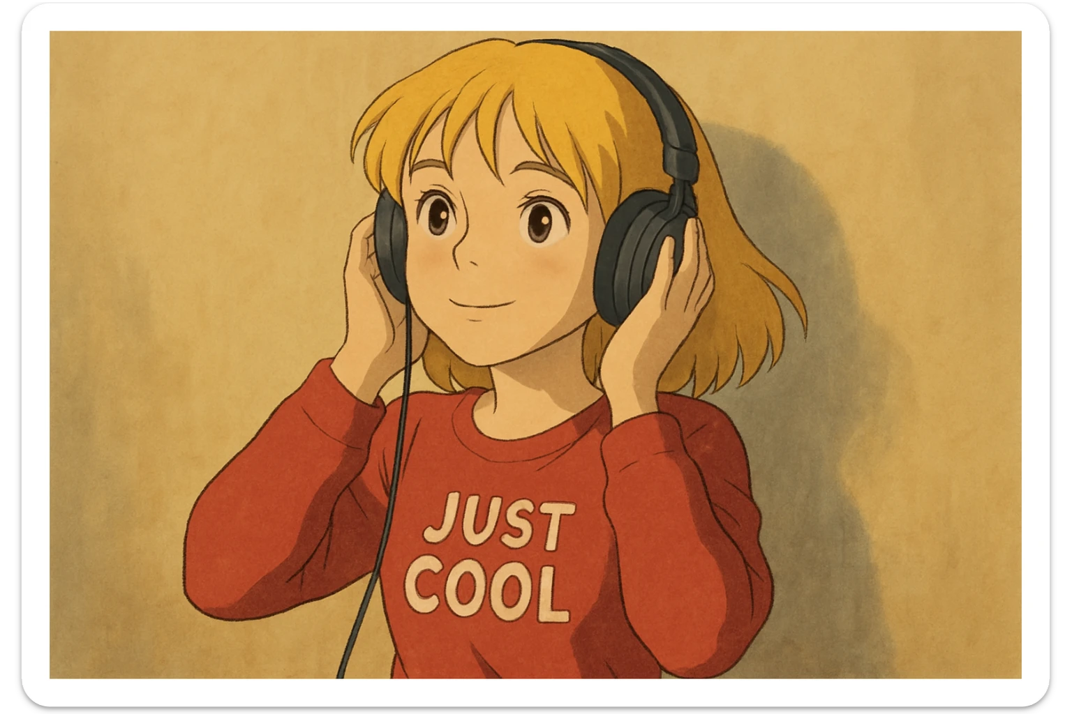 A girl yellow hair brown eyes red Just Cool Women's Long Sleeve Cool T-Shirt listen to the ear sticker