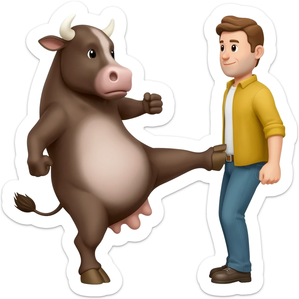 Cow Kicking a man sticker
