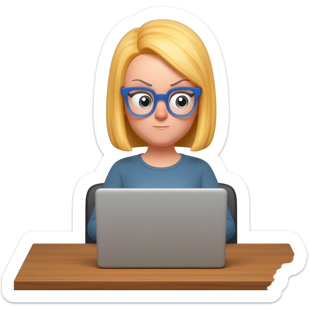 blonde women with blue glasses with a laptop. sticker
