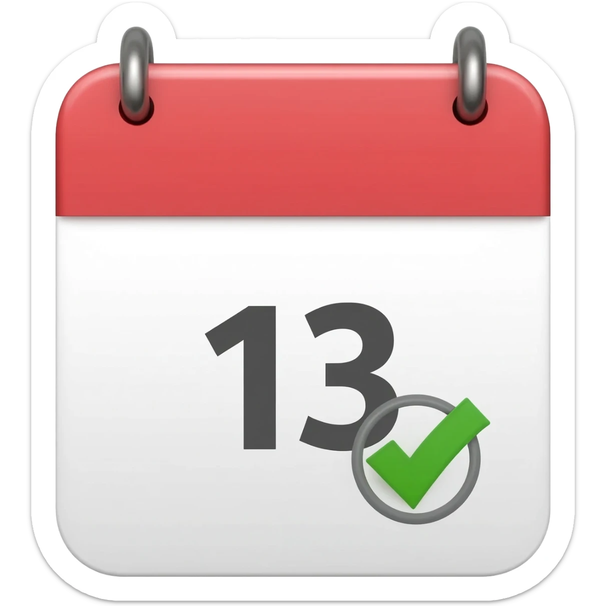 Calendar with circled check mark over number 13 sticker