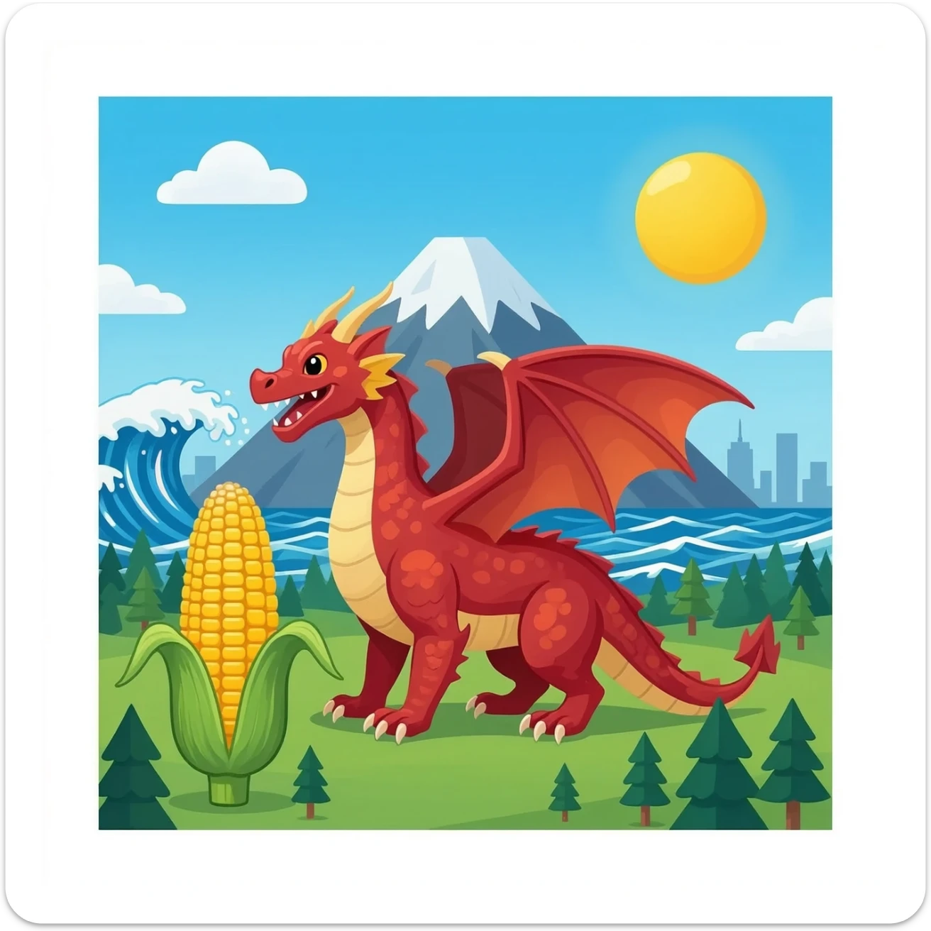 Mountain dragon corn forest tsunami city sticker