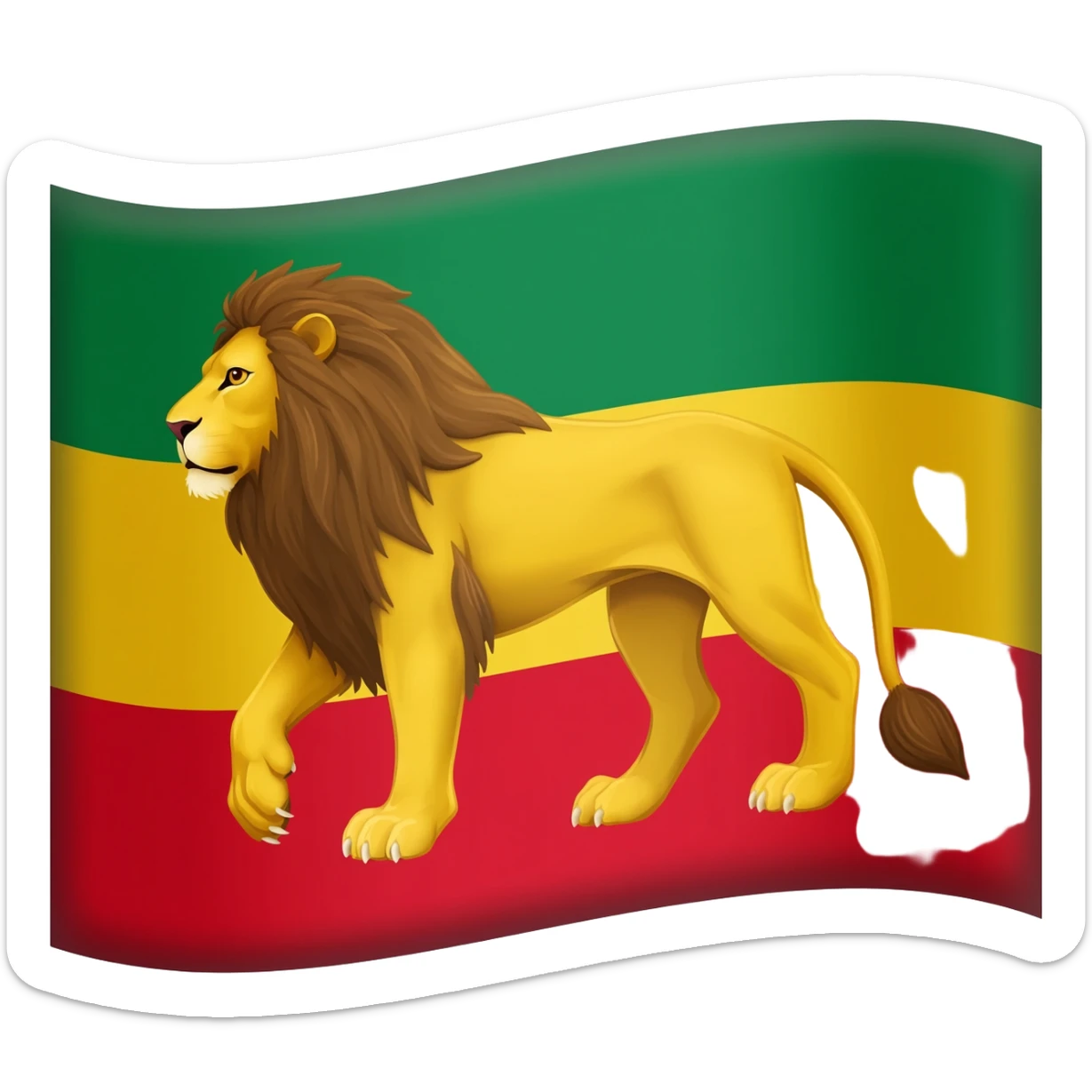 Lion Superimposed on a diagonal striped red green and gold flag with red at the bottom gold middle and green at the top sticker