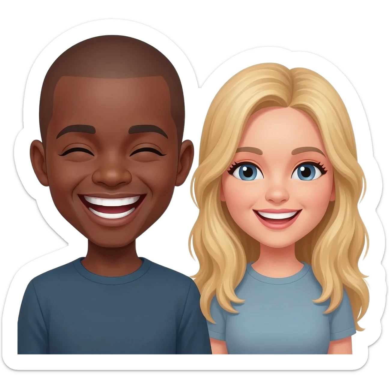 Black man with shaved head laughing together with blonde woman sticker