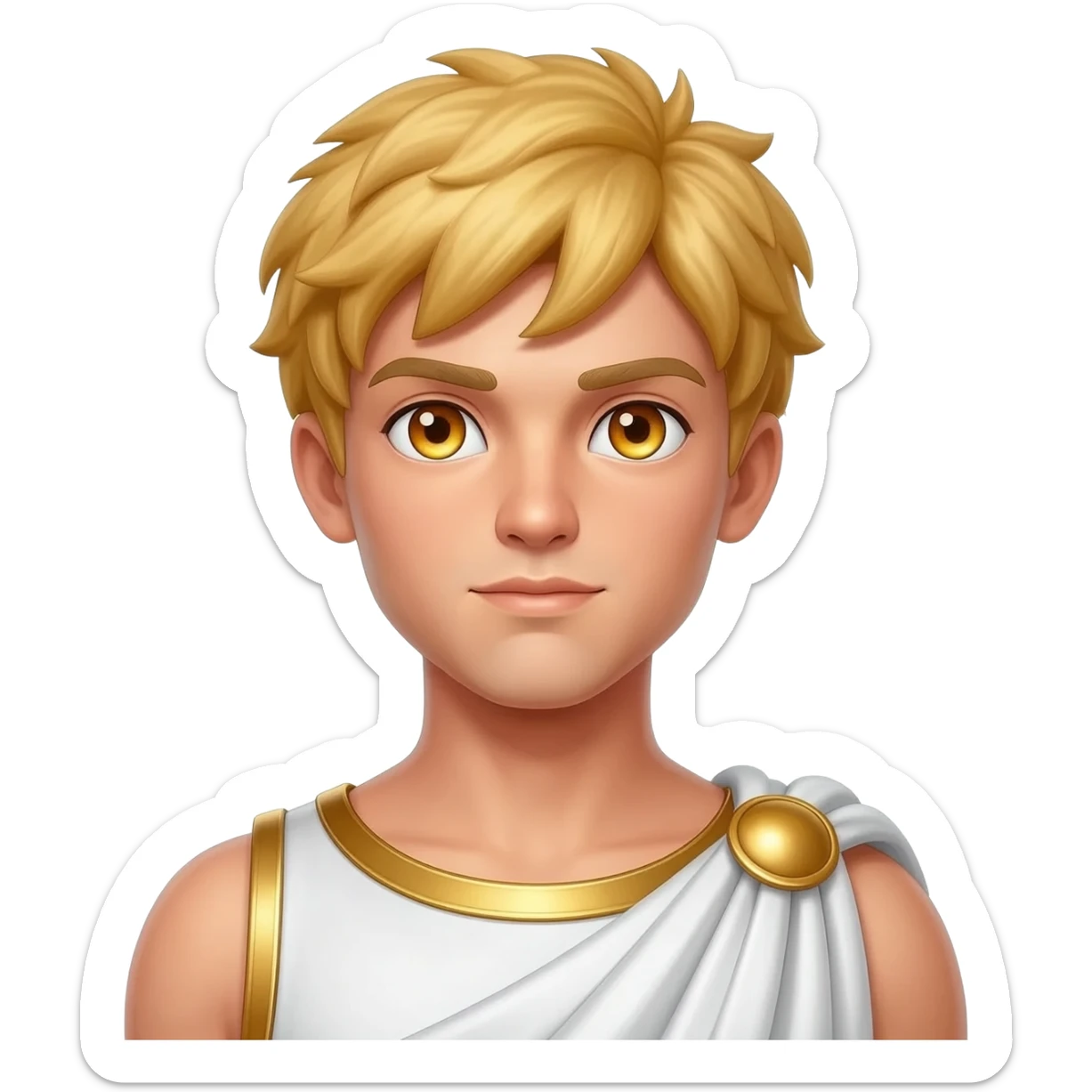 Adonis from Greek Mythology with amber eyes, golden blonde hair, white and gold metallic toga sticker