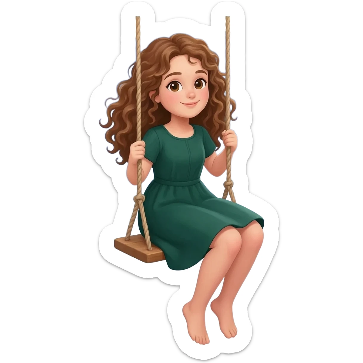 Une fille. le pays de la nuit et de la Lune Cheveux bouclé. Porte un robe verte. À adore faire un de balance. Toute la nuit sticker