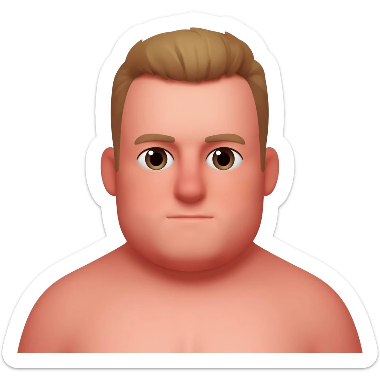 male  very short light  brown hair  very round red ace fatter sticker