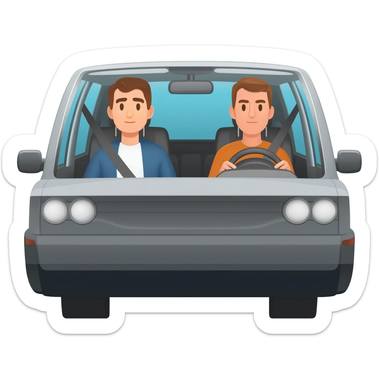 a driver and a male passenger in a car sticker