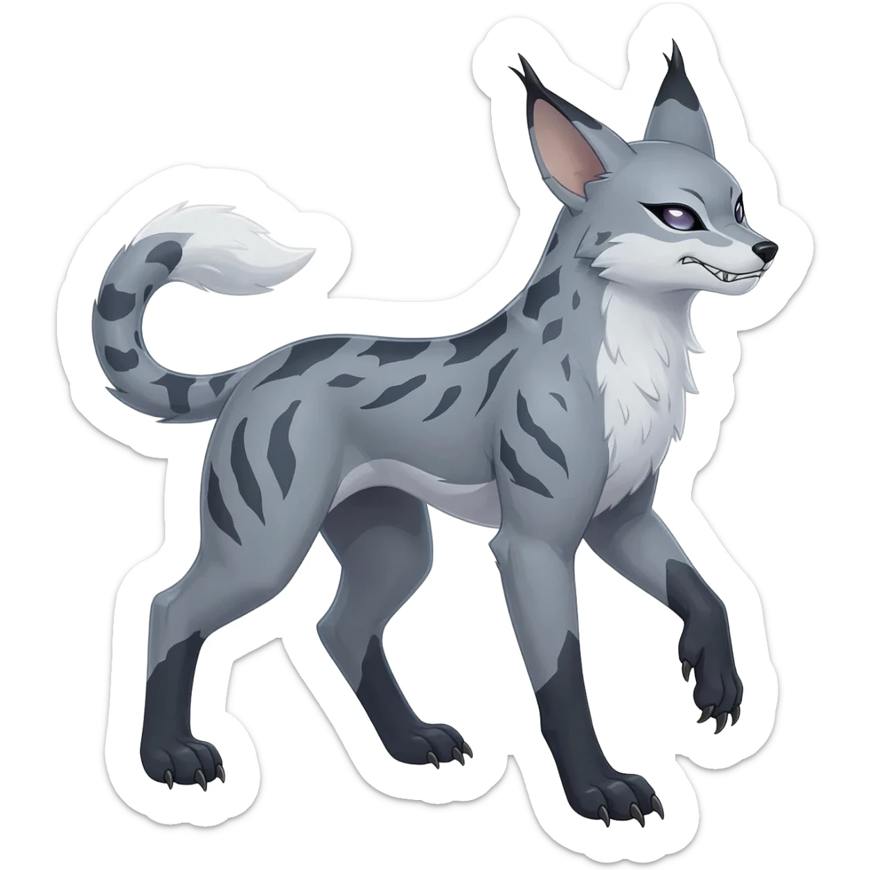 Cool edgy cute adorable hyper-realistic badass Serval-Lycanroc-Absol-Fakémon-hybrid-creature (full body)  sticker