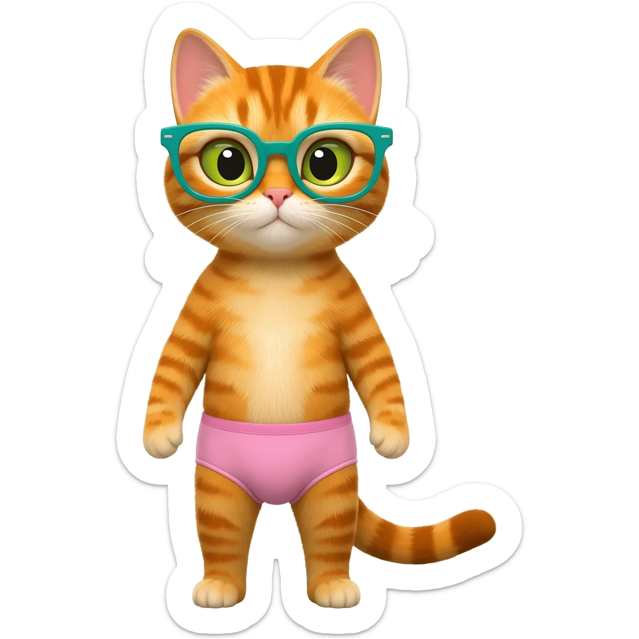 orange tabby cat with teal glasses and underwear sticker
