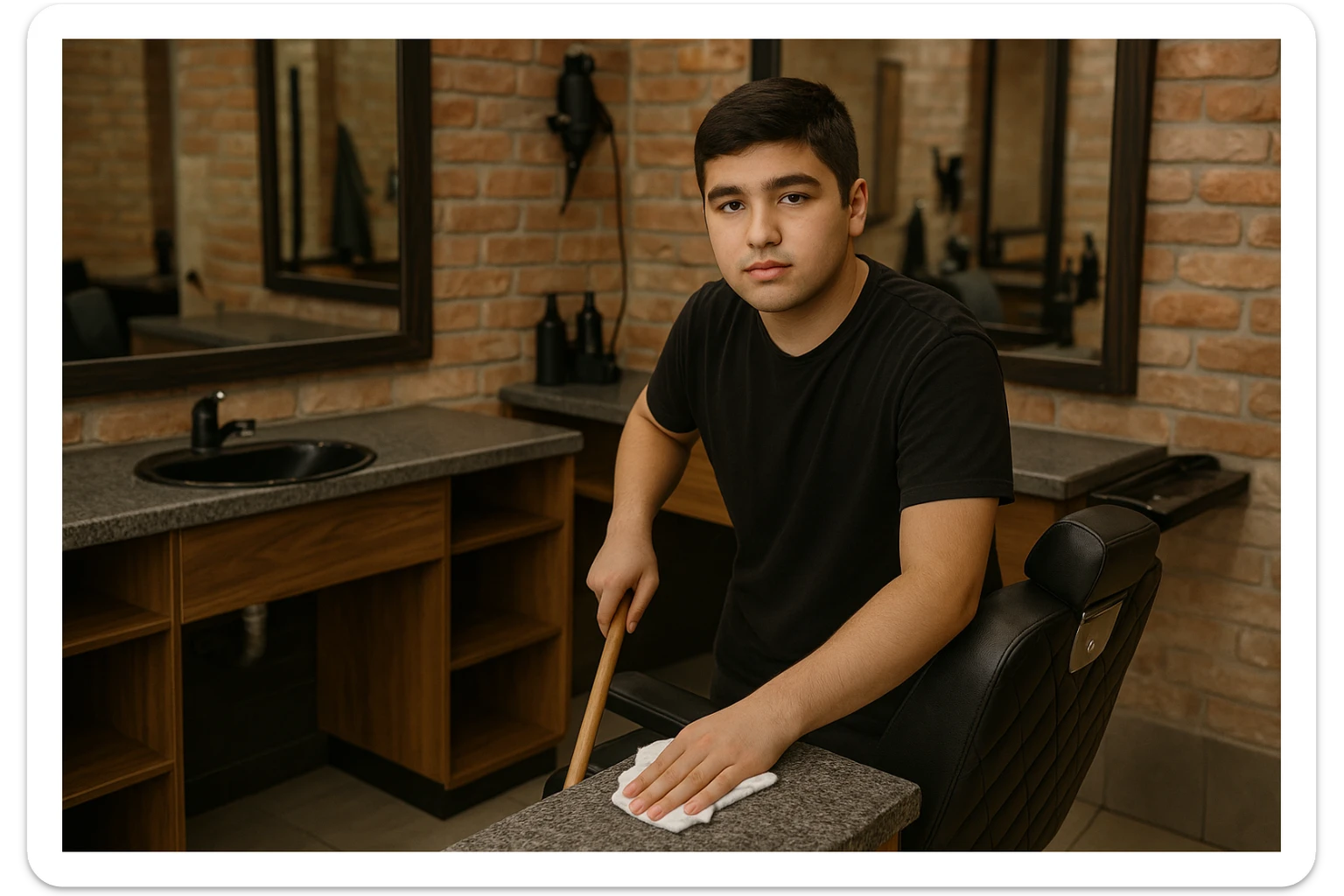 sartaroshxonani tozalayotgan o'smirin bola juda  yosh ham emas katta ham supir sudir qilaytgani narsalarni tozalayotgani yuzi ko
 sticker