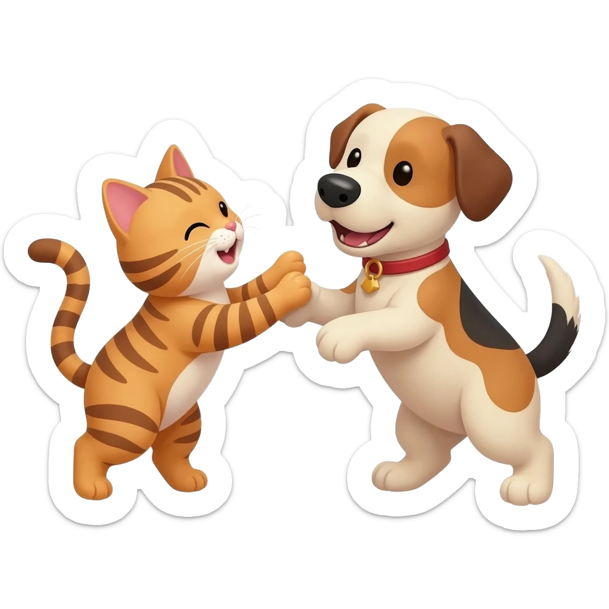 A cat with a cute dog sticker