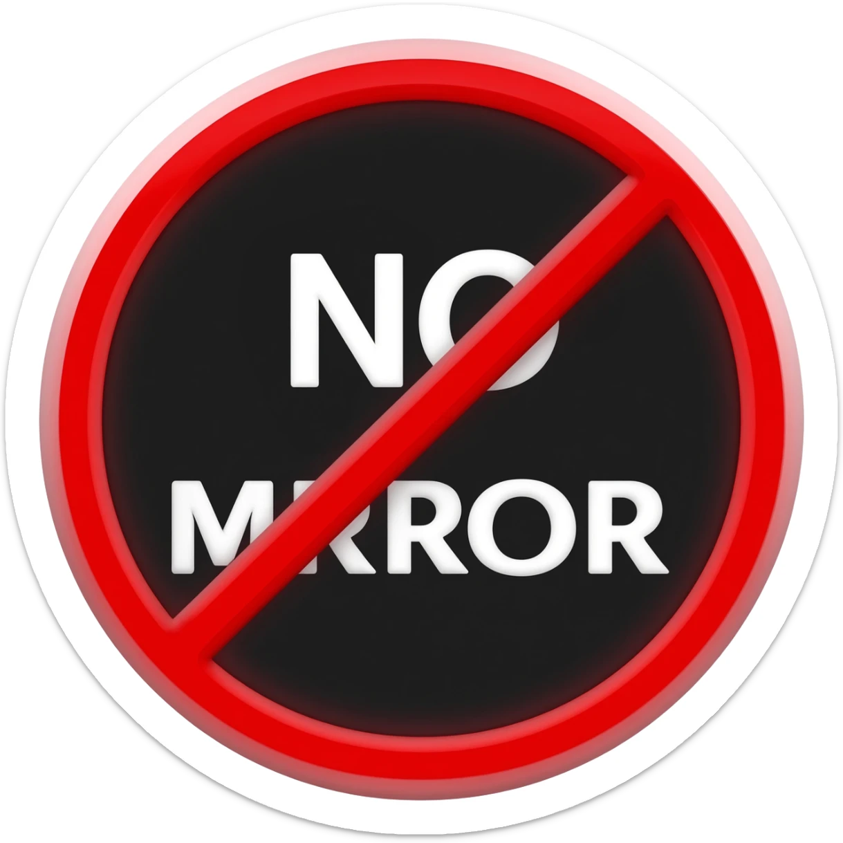 Mirror red prohibited inside with white text 26 with black circle sticker