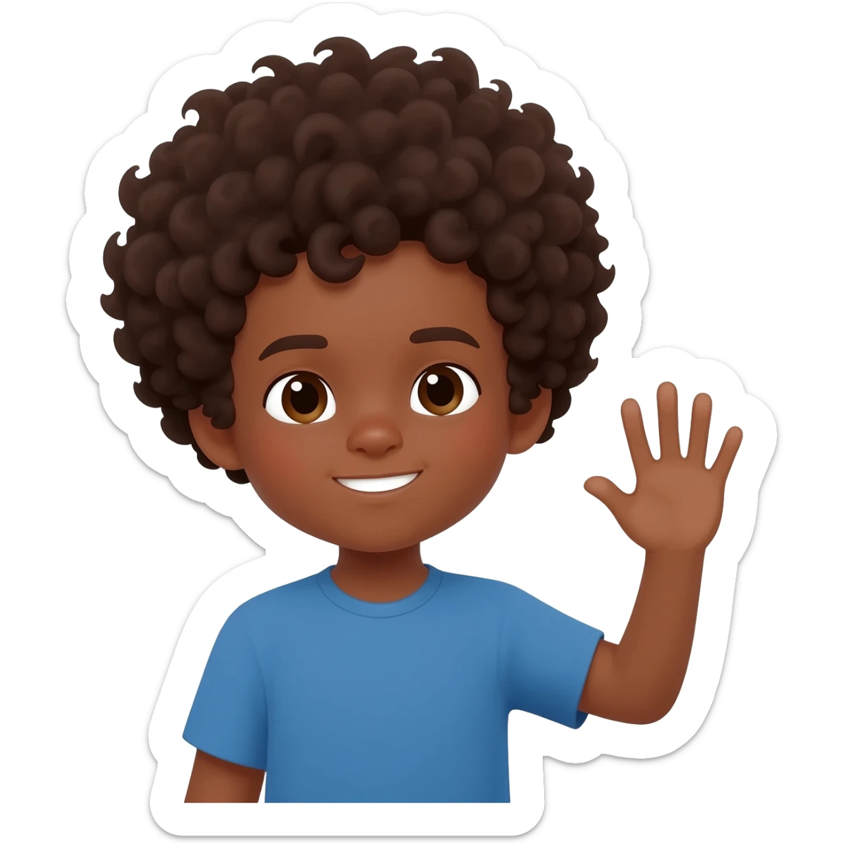 sad waving goodbye black boy curly hair sticker