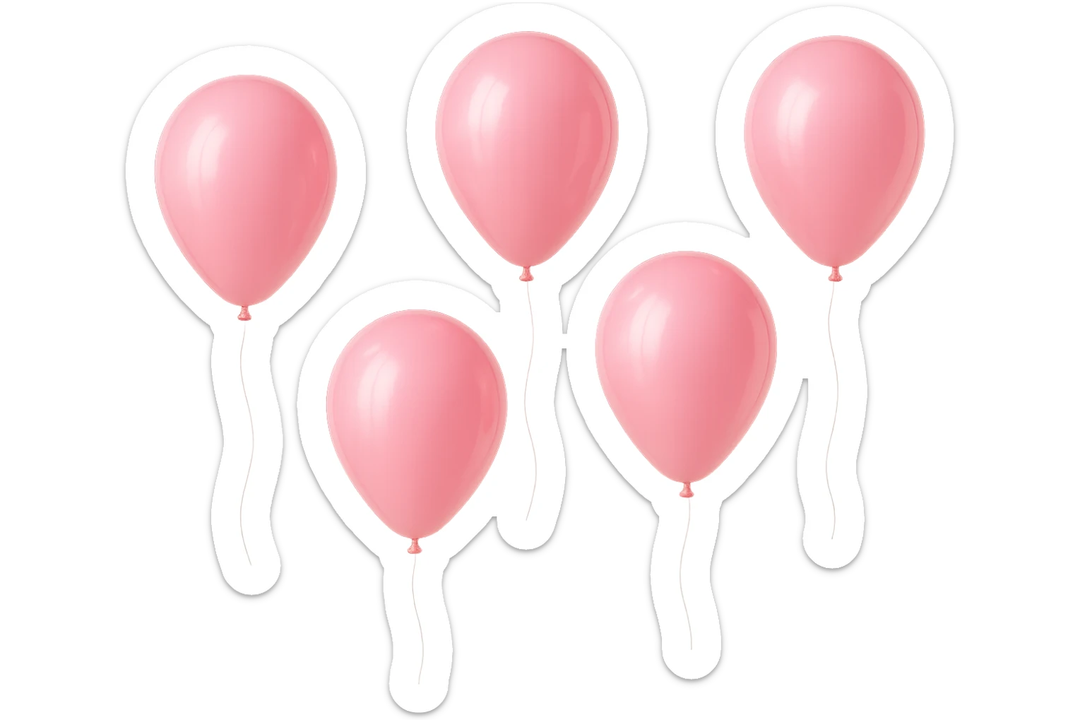 5 palloncini rosa fluttuano in aria isolati su sfondo bianco, iperrealistico 4k sticker