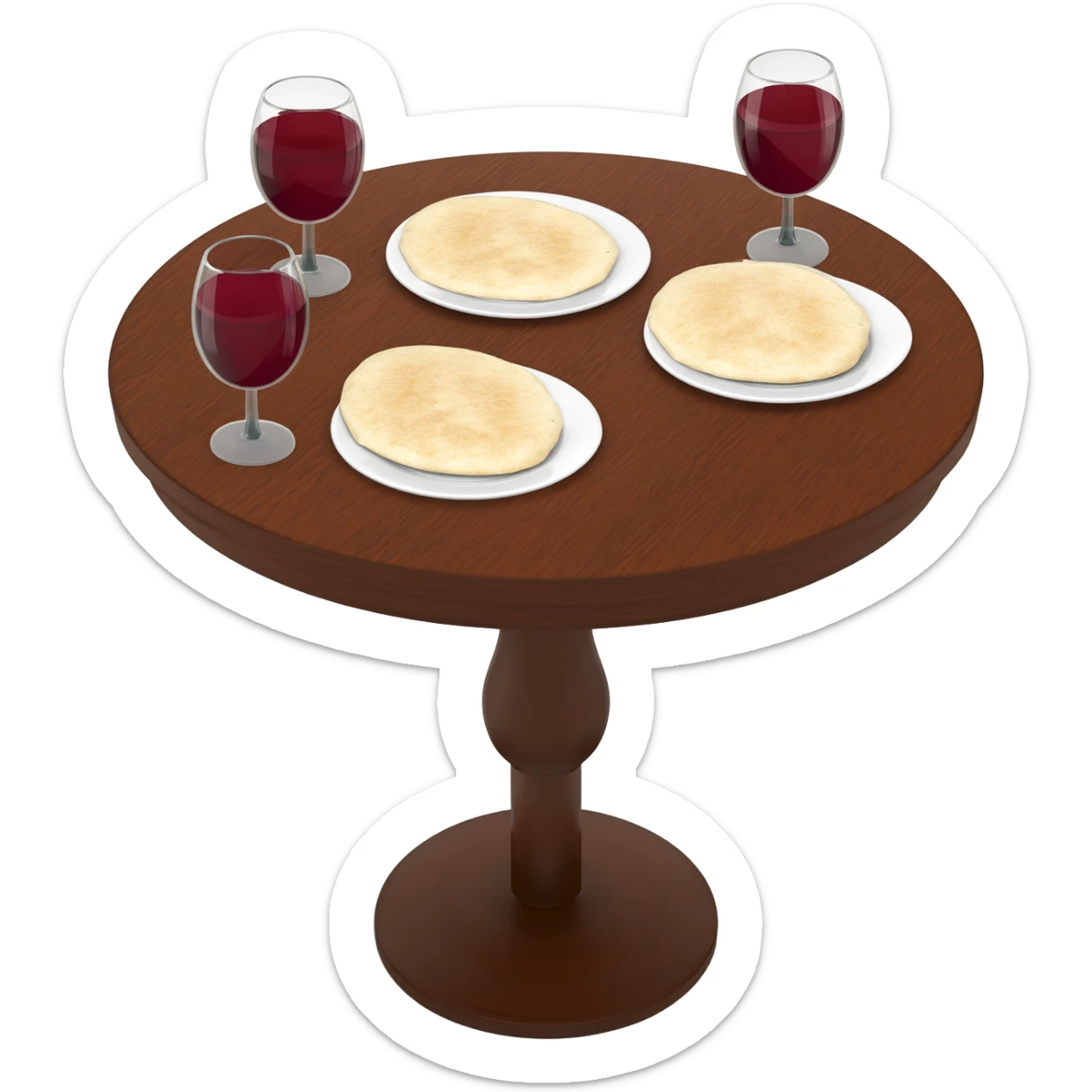 round table with 3 glass of wine and 3 plates of plain pita sticker