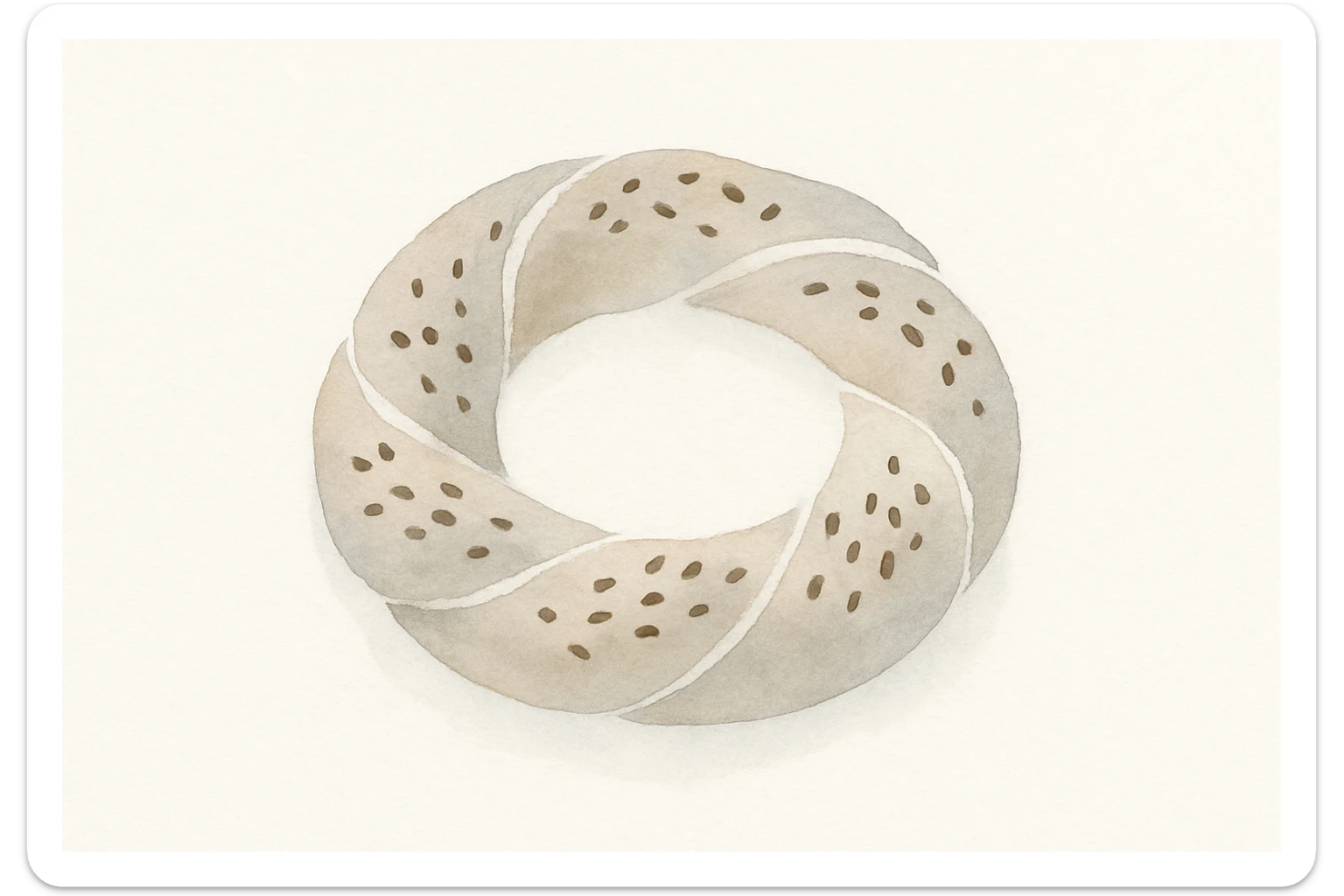 watercolor illustration of simit, Turkish sesame bagel, soft edges sticker