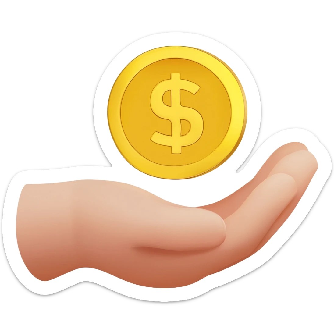 A friendly open hand gently holding or offering a golden coin, symbol of donation sticker