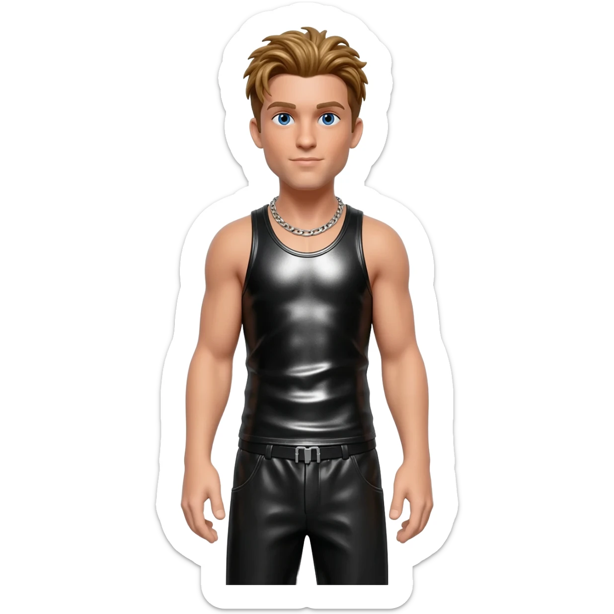 Joey McIntyre from NKOTB with blue eyes, golden brown hair, black metallic tank top, black metallic baggy pants, silver necklace sticker