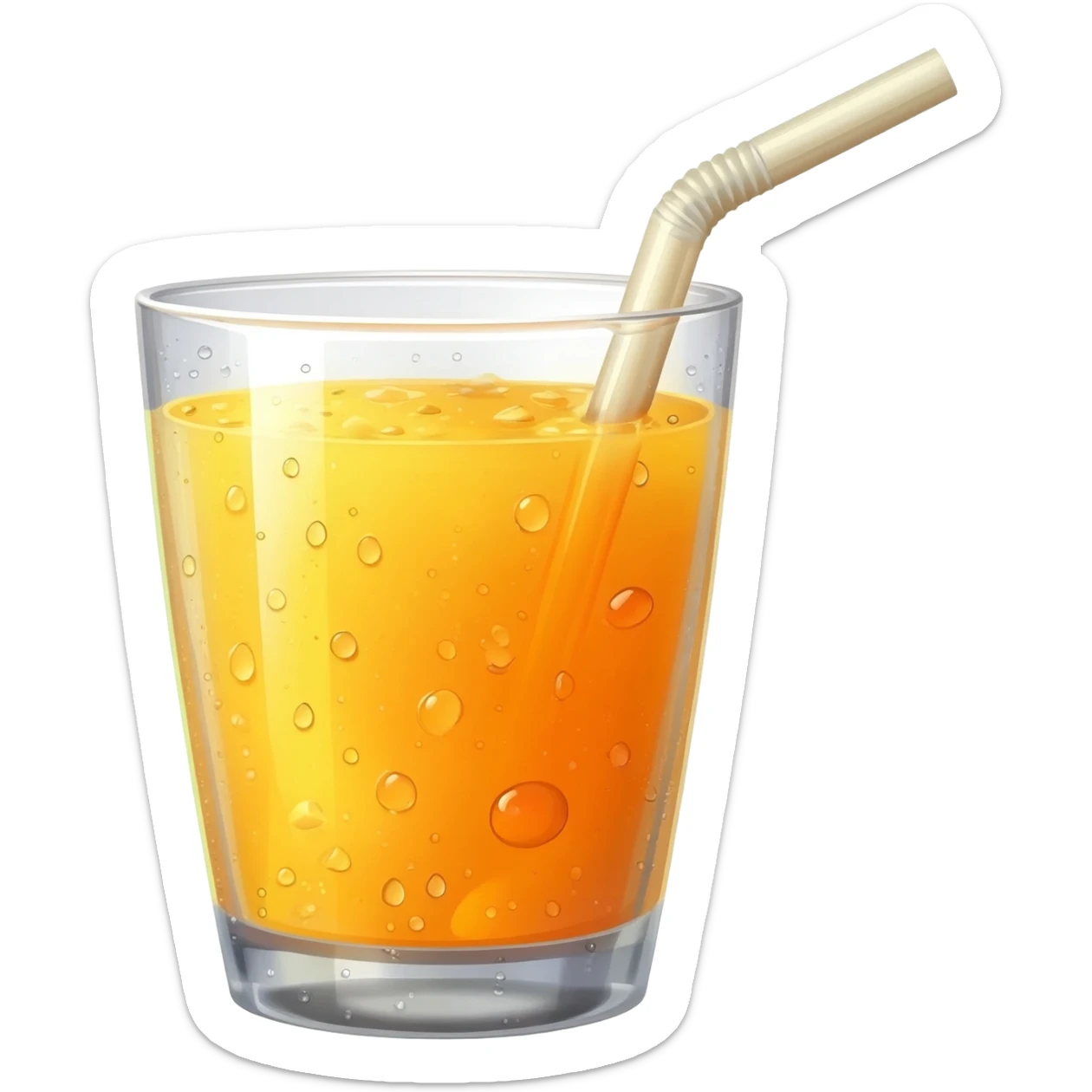 glass of fresh orange juice with straw sticker