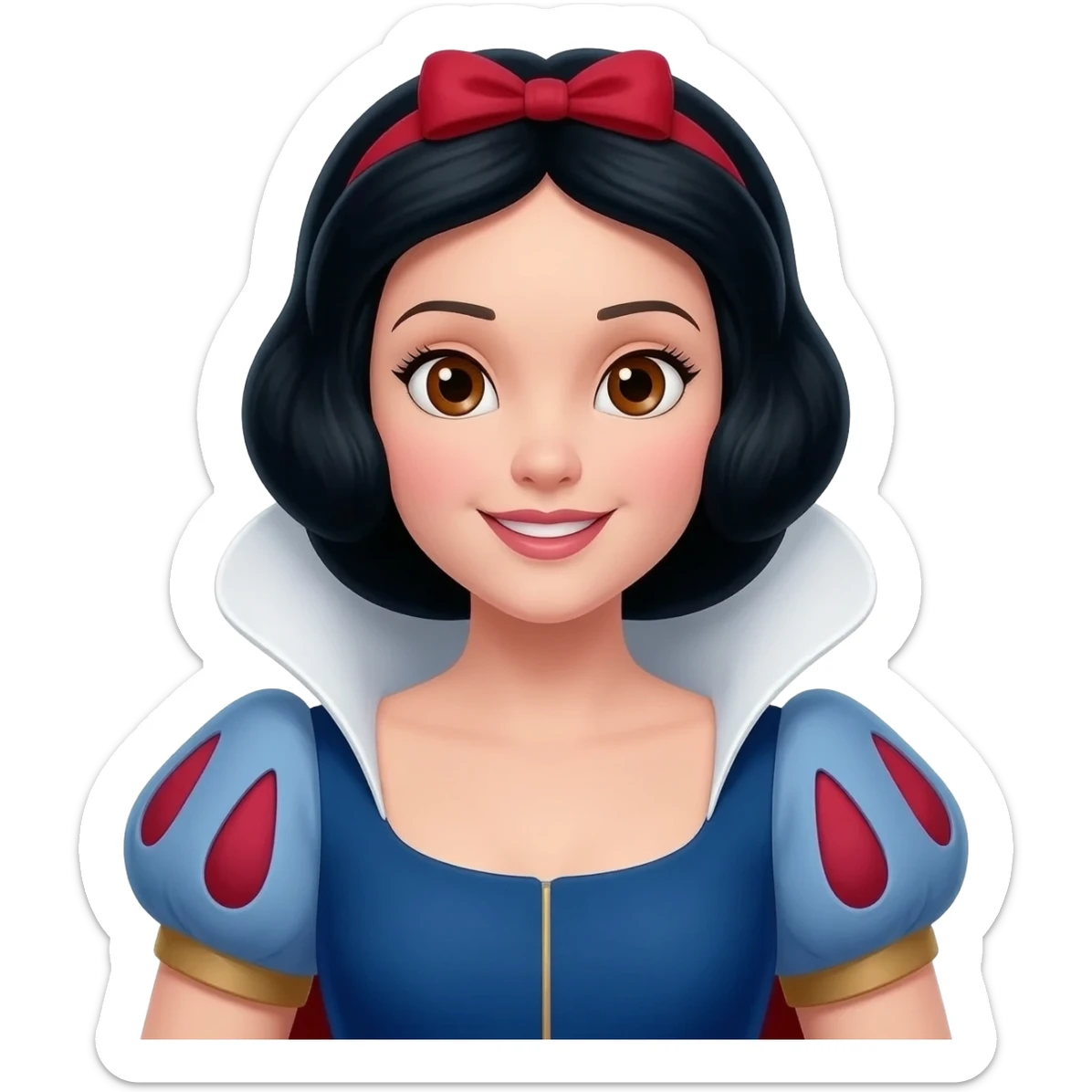 Snow White from Disney Princess with brown eyes, black hair, metallic outfit sticker