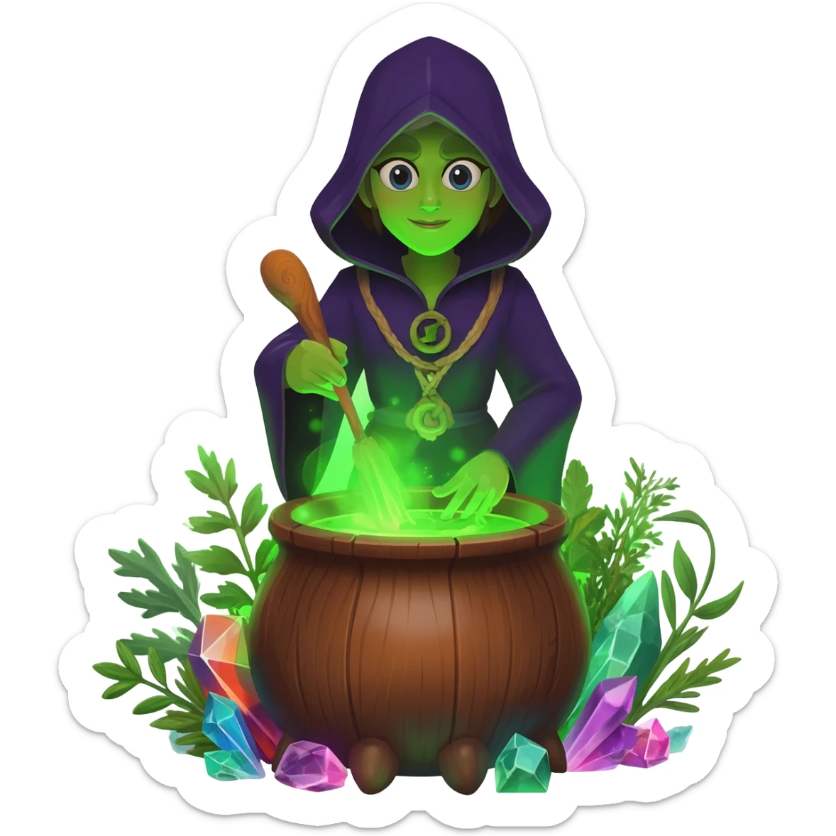 green witch cooking potion sticker