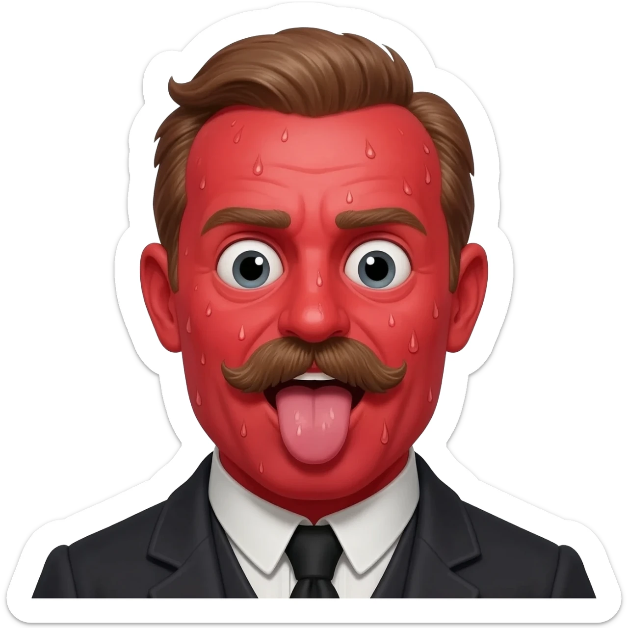 Bright red and sweaty snob man from 1900, eyes wide open, tounge out sticker