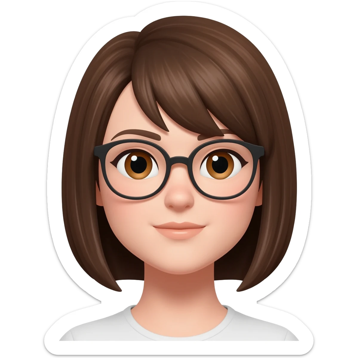 Female very short straight  brown  hair almond eyes glasses sticker